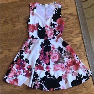 Pink white and black floral print dress